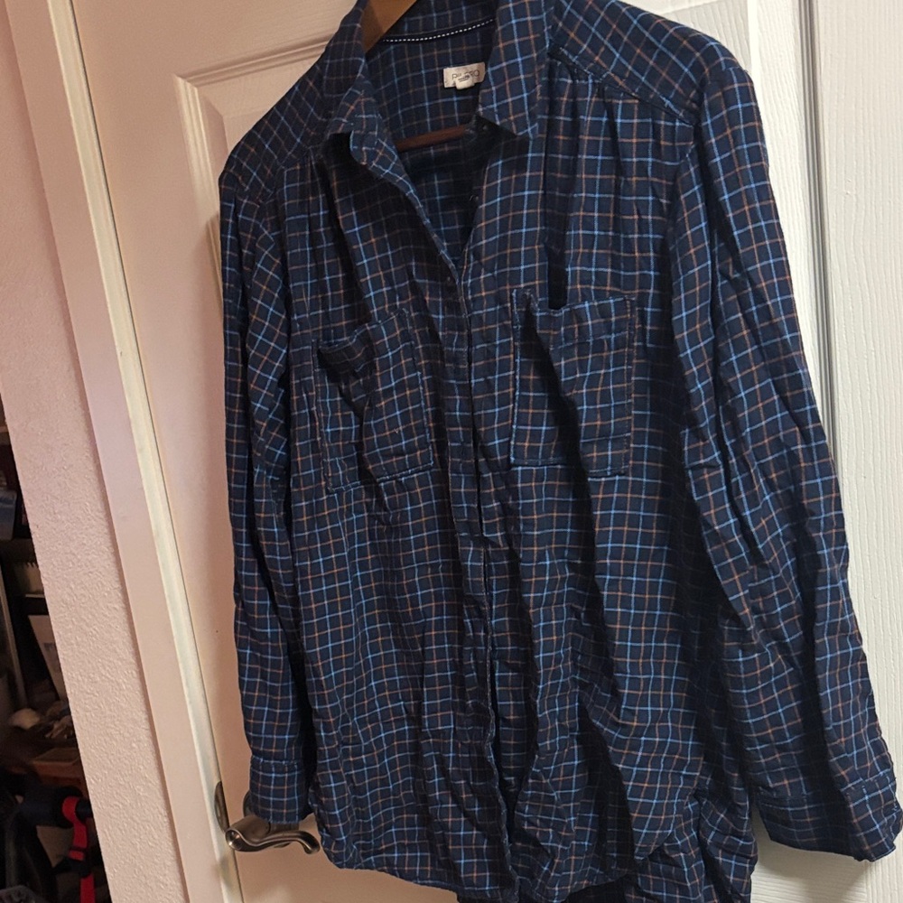 Pilcro Navy and Brown Checkered Shirt